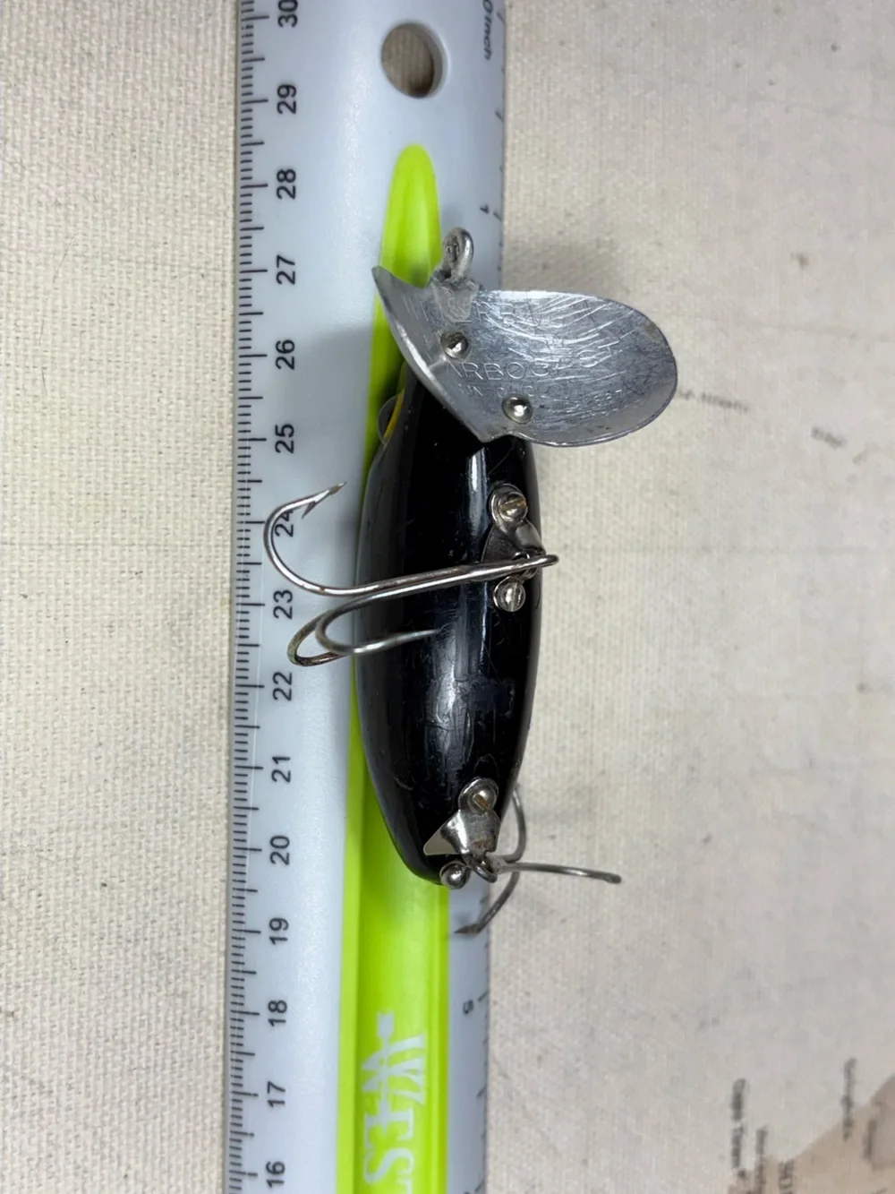 Vintage Fred Arbogast Black Jitterbug Topwater Fishing Lure w/ Early Bug Eye 50s